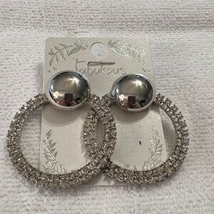 3/$15 Silver Rhinestone Hoop Earrings Lot 275